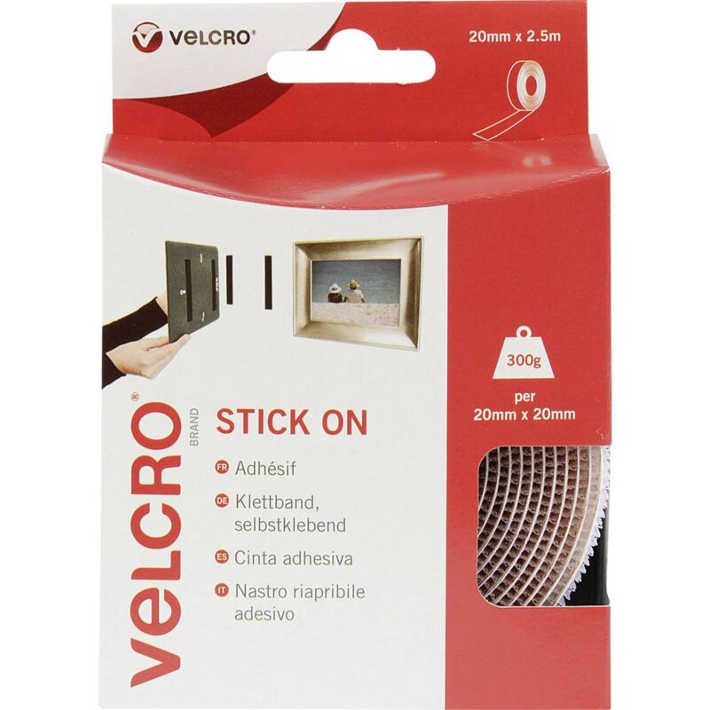 foto del prodotto velcro vel ec60214 nastro a strappo da incollare lato morbido e lato rigido l x l 2500 mm x 20 mm bianco 2.5 m