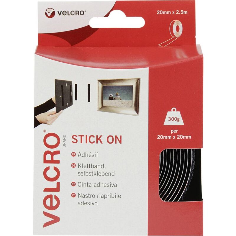 foto del prodotto velcro vel ec60215 nastro a strappo da incollare lato morbido e lato rigido l x l 2500 mm x 20 mm nero 2.5 m