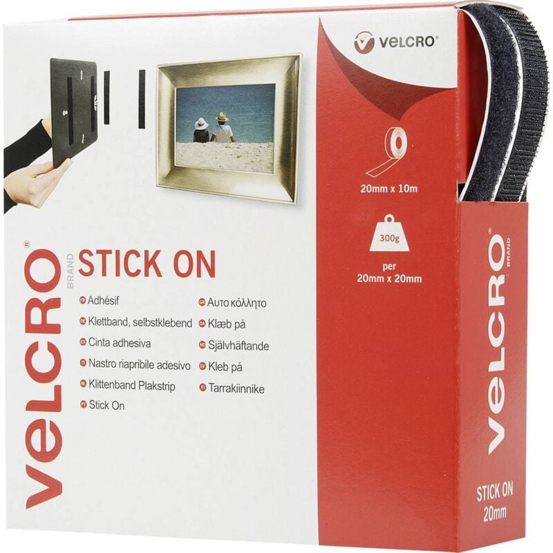foto del prodotto velcro vel ec60220 nastro a strappo da incollare lato morbido e lato rigido l x l 10000 mm x 20 mm nero 10 m