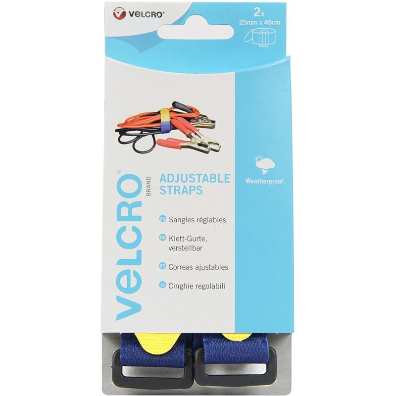 foto del prodotto velcro, vel ec60327 2 cinghie regolabili in velcro 25mm x 46 cm, blu