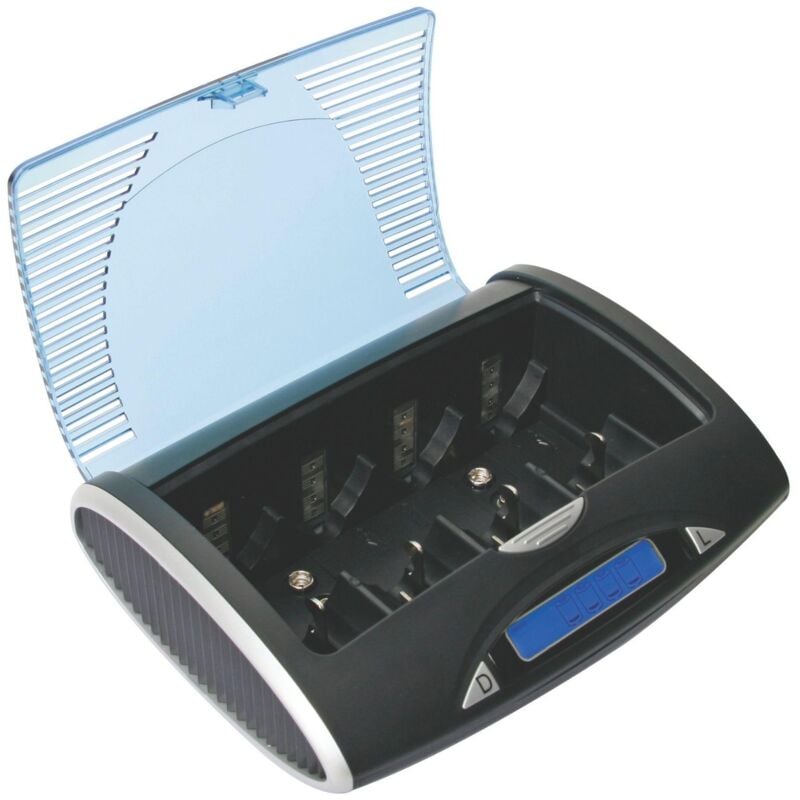 foto del prodotto velleman caricabatterie scaricabatterie universali veloci nimh con lcd e uscita usb
