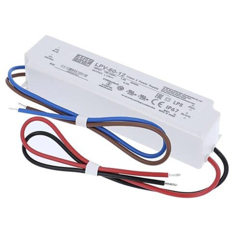 foto del prodotto velleman meanwell lpv 60 12 alimentatore switching a uscita singola 12v 60w 5a impermeabile ip67