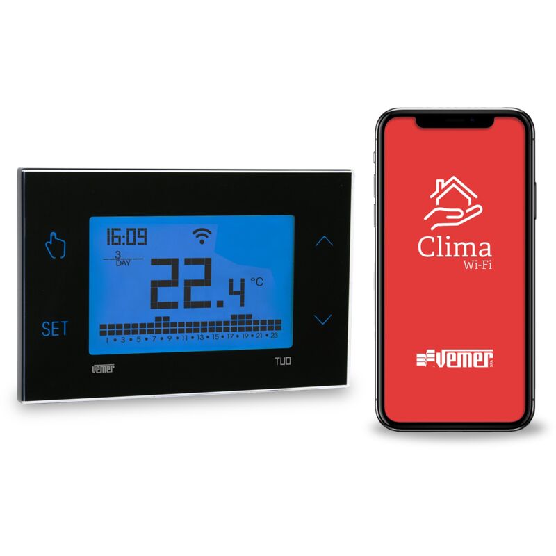 foto del prodotto vemer cronotermostato wifi da parete gestibile con app alimentazione 230v ve793800 tuo wifi lite