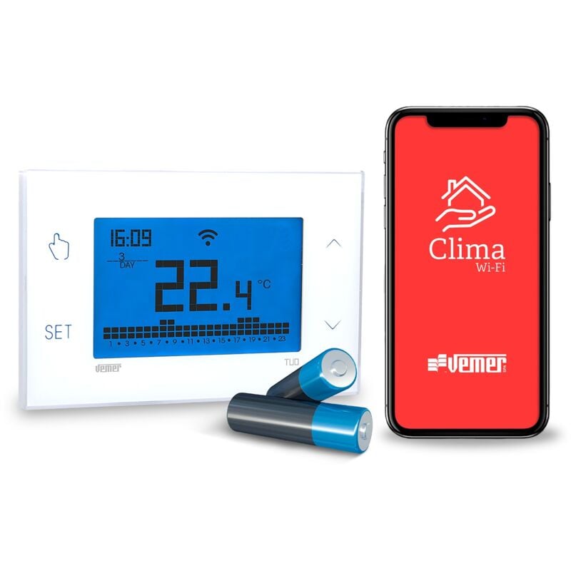 foto del prodotto vemer cronotermostato wifi gestibile con app ve788600 tuo wifi batteria bianco