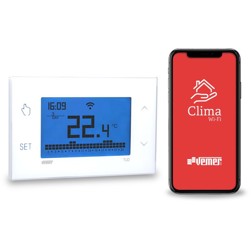 foto del prodotto vemer cronotermostato wifi gestito con app alimentazione 230v ve785700 tuo wifi lite