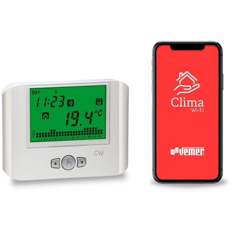 foto del prodotto vemer cronotermostato wifi per caldaia controllabile con app programmazione settimanale 230v ve787100 cw