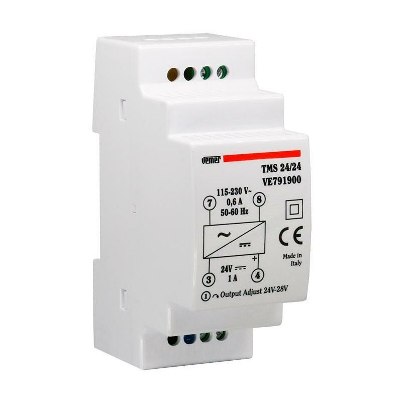 foto del prodotto vemer tms 24 24 alimentatore 24w 115 230 24v dc 1a 2m ve791900