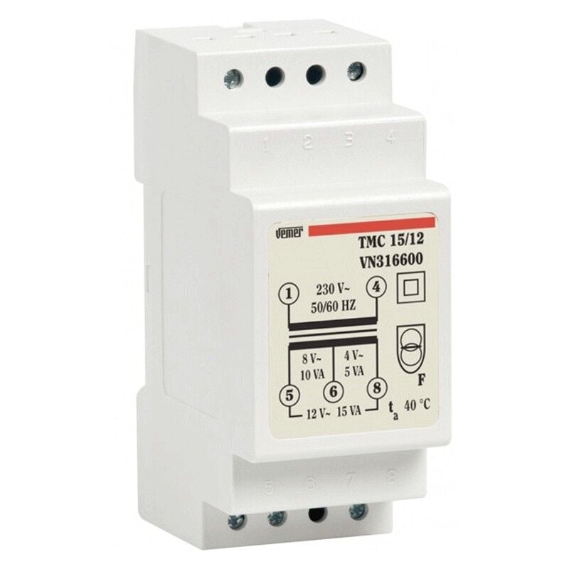 foto del prodotto vemer trasformatore modulare 15va 4 8 12v 2m vn316600