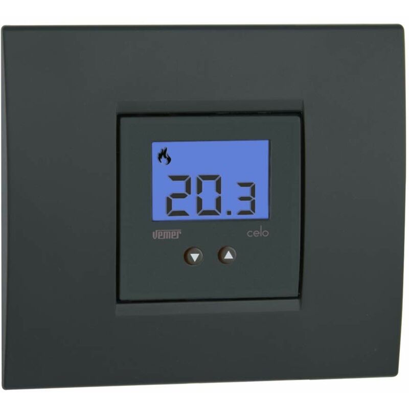foto del prodotto vemer ve780300 celo lcd termostato da incasso 2 moduli con display lcd, alimentazione 230v, grigio antracite e bianco