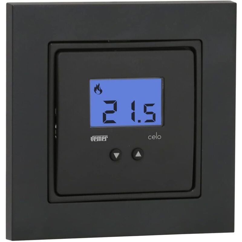 foto del prodotto vemer ve780301 celo lcd int termostato elettronico da incasso 2 moduli , compatibile con scatole da incasso rotonde, alimentazione 230v, grigio