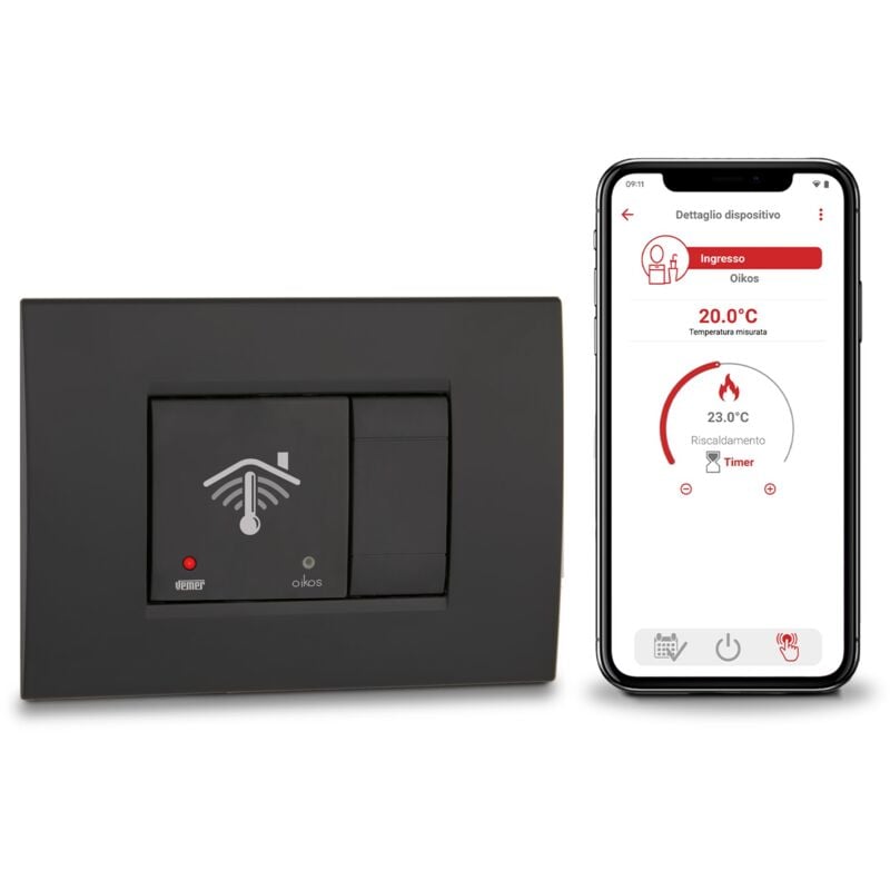 foto del prodotto vemer ve796100 oikos wifi cronotermostato wifi da incasso 2 moduli, termostato smart controllabile con app, compatibile alexa e google home,