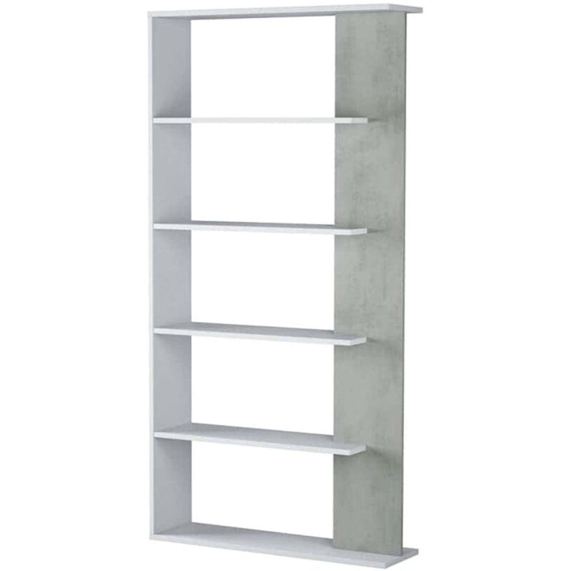 foto del prodotto venditadimobilionline libreria, mobile portalibri bifacciale a 5 ripiani, scaffale divisorio da ufficio o cameretta, cm 90x25h180, bianco e cemento