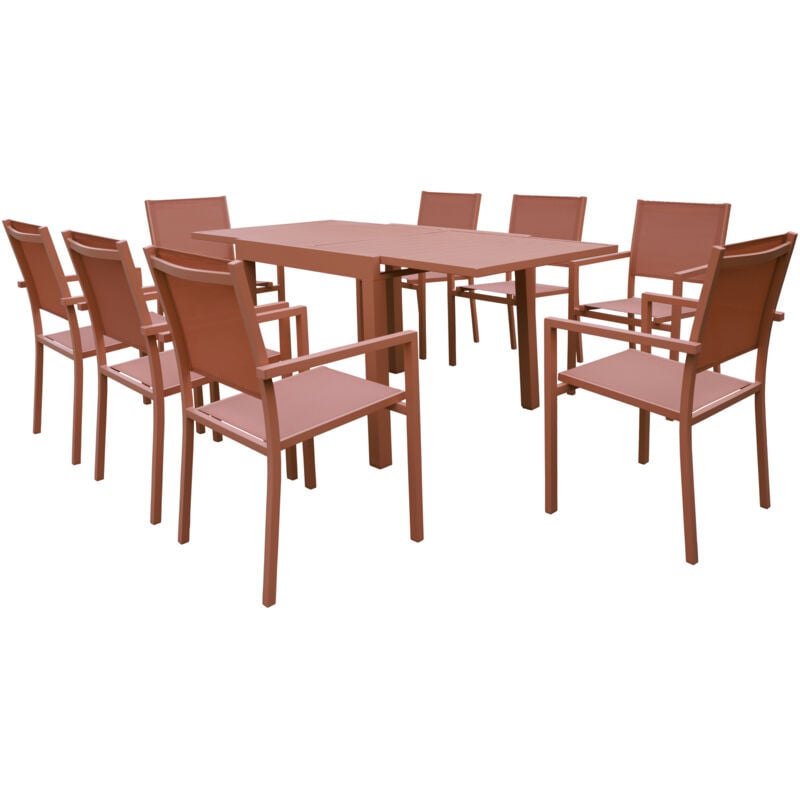 foto del prodotto venezia set di mobili da giardino allungabili 90 180 in textilene terracotta 8 posti terracotta alluminio