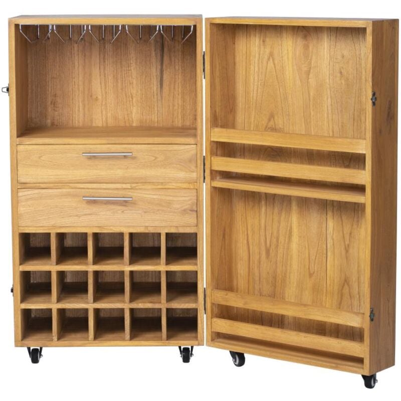 foto del prodotto vente unique armadietto per vini e bicchieri vintage in legno di mindi 15 scomparti l. 60 x p. 50 x h. 111 cm coimbra