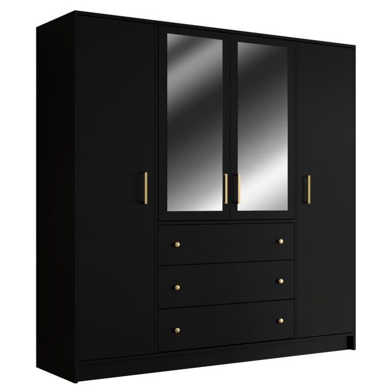 foto del prodotto vente unique armadio 4 ante e 3 cassetti con specchi l196 cm nero lizandro
