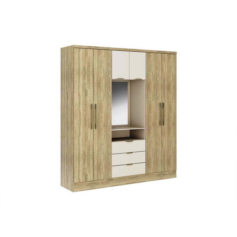 foto del prodotto vente unique armadio 6 ante e 3 cassetti specchio l180 cm naturale e beige elorio