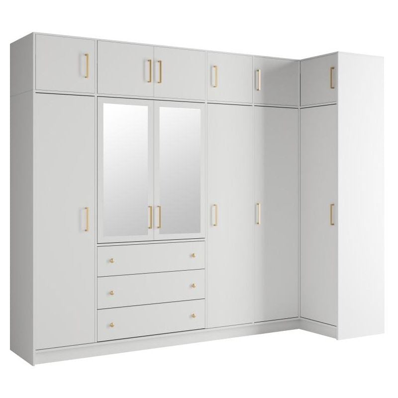 foto del prodotto vente unique armadio angolare 6 ante e 3 cassetti con specchi l311 cm bianco estensioni lizandro