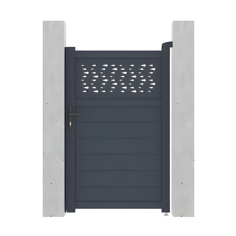 foto del prodotto vente unique cancello battente l103 x h166 cm in alluminio semi traforato con motivi antracite bazio