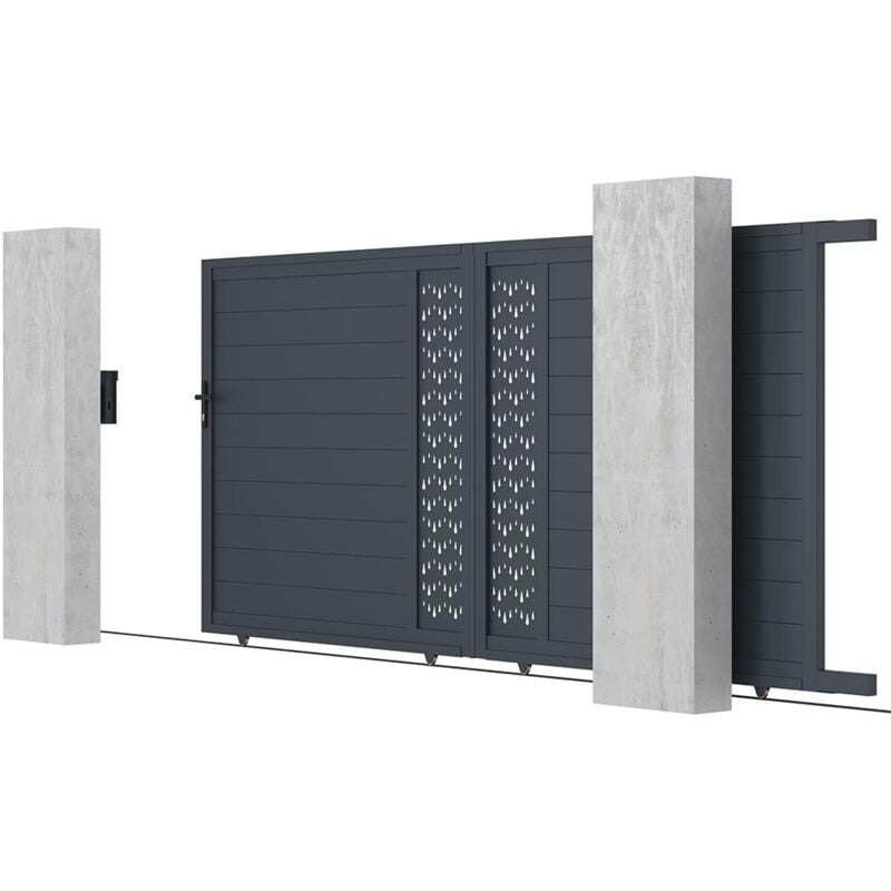 foto del prodotto vente unique cancello elettrico scorrevole l416 x h180 cm in alluminio semi traforato con motivi antracite gregor