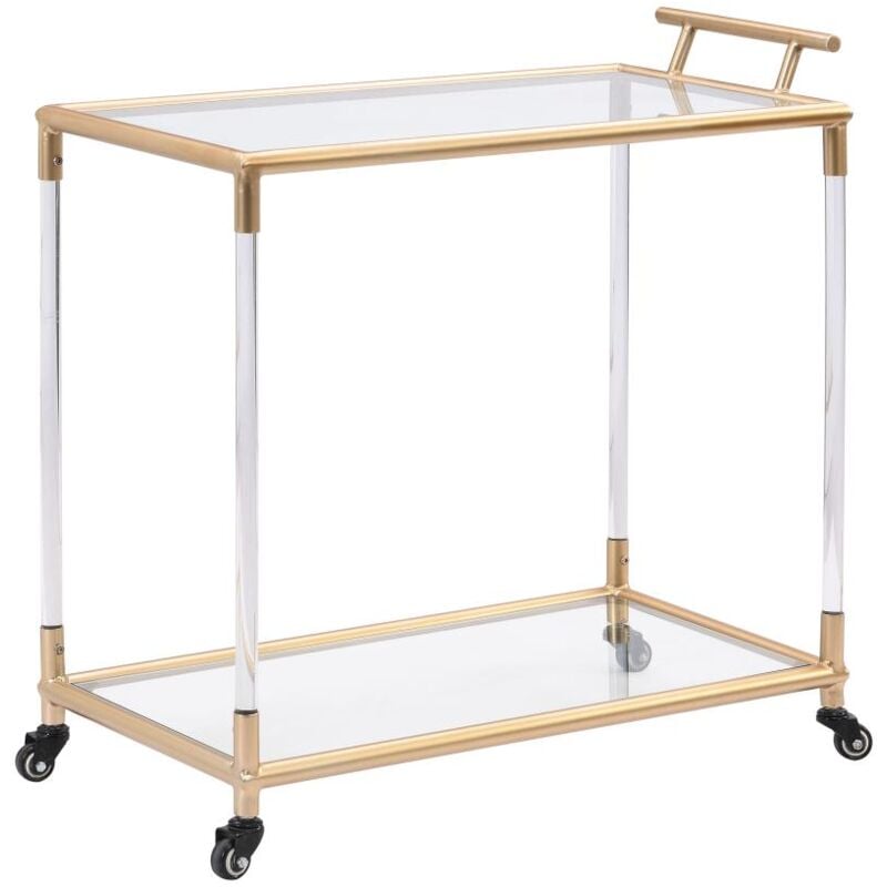 foto del prodotto vente unique carrello da cucina con rotelle, doppio ripiano in vetro temperato e metallo trasparente e dorato orula
