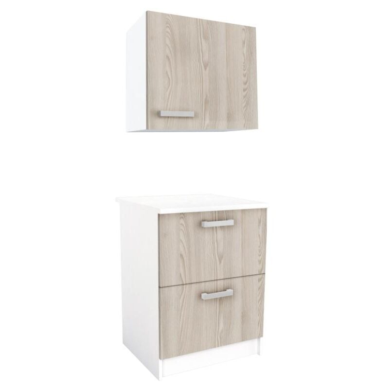 foto del prodotto vente unique cassettiera da cucina 1 base e 1 pensile quercia e bianco trattoria