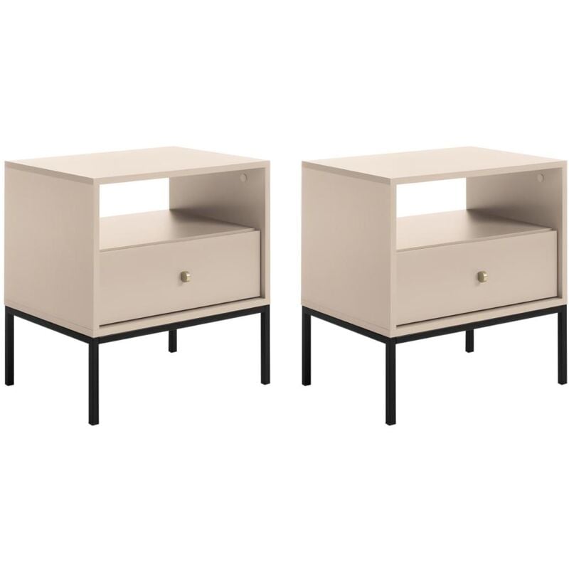 foto del prodotto vente unique comodino 1 cassetto e 1 nicchia beige lotto di 2 bogdan