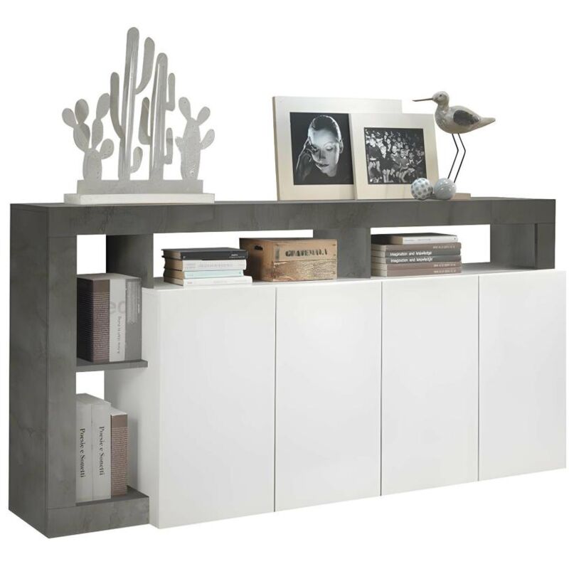 foto del prodotto vente unique credenza 4 ante e 4 nicchie bianco laccato e calcestruzzo sefro