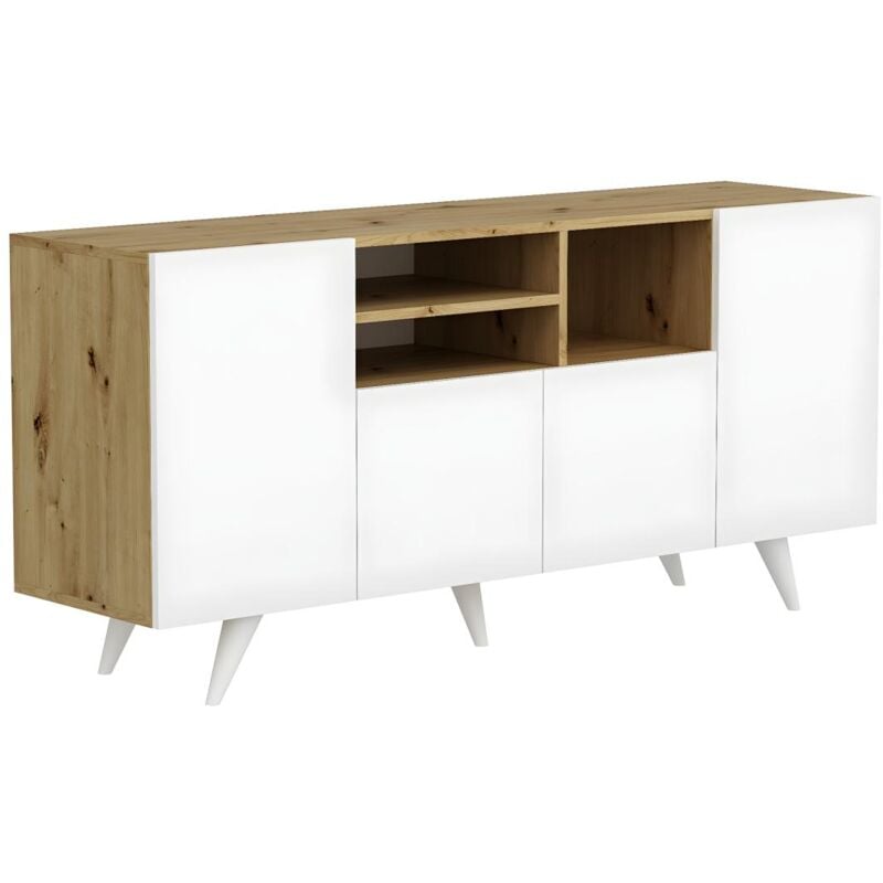foto del prodotto vente unique credenza con 3 ante e 3 nicchie bianco e naturale mostia