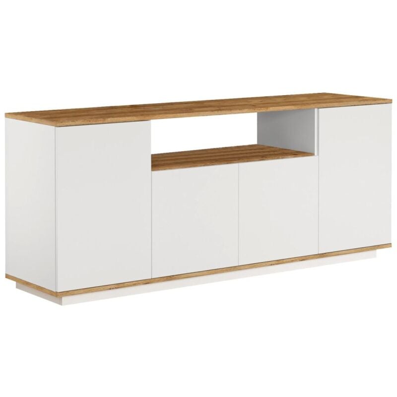 foto del prodotto vente unique credenza con 4 ante e 1 ripiano naturale chiaro e bianco lotula