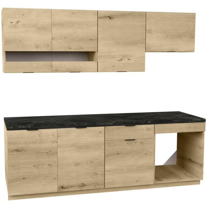 foto del prodotto vente unique cucina completa 200 cm 6 elementi portaoggetti naturale e antracite carmeo