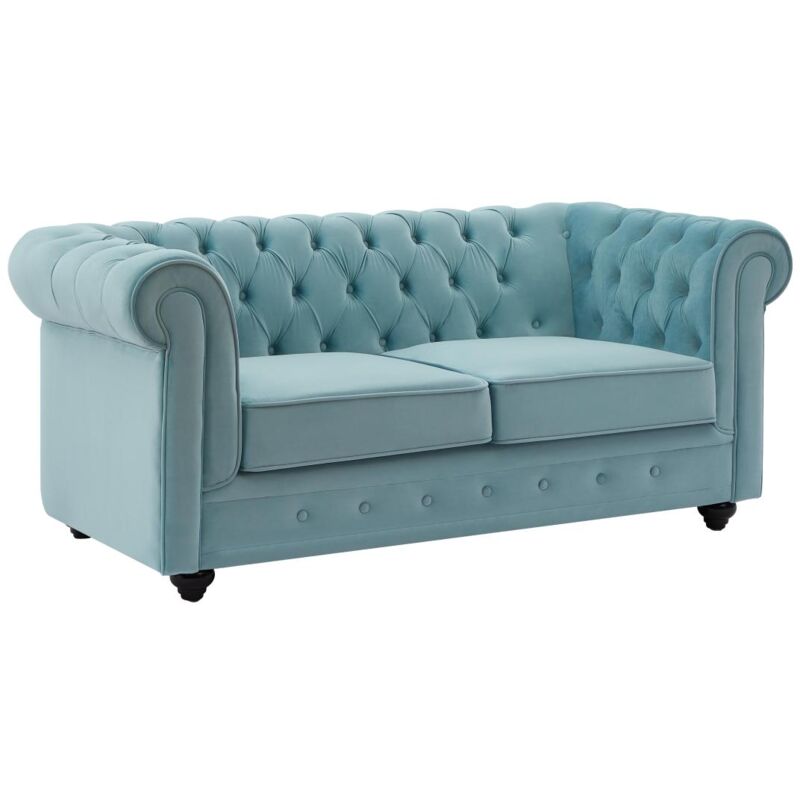 foto del prodotto vente unique divano 2 posti in velluto azzurro pastello chesterfield