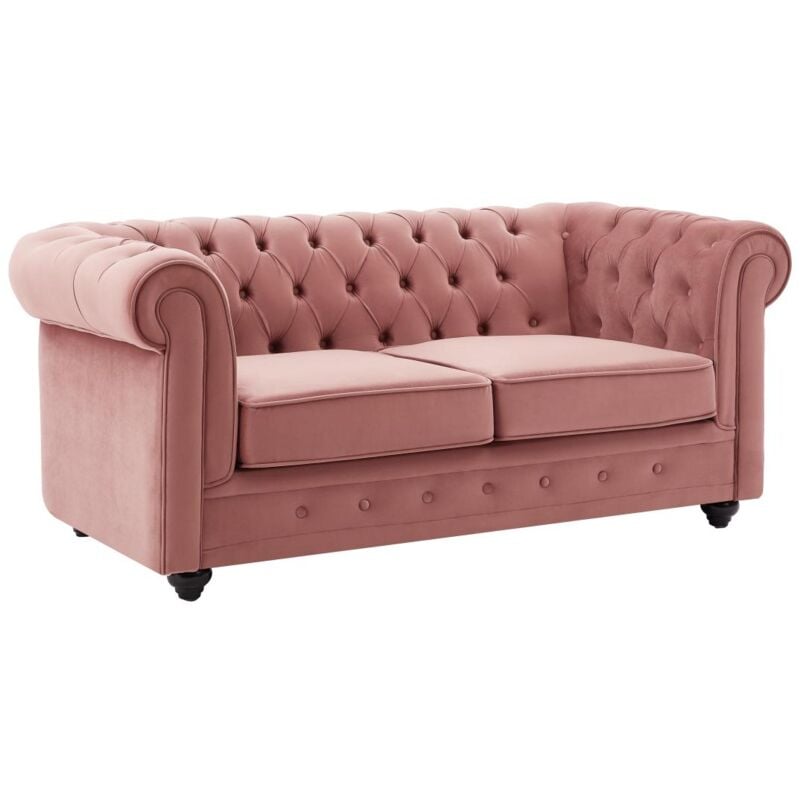 foto del prodotto vente unique divano 2 posti in velluto rosa pastello chesterfield