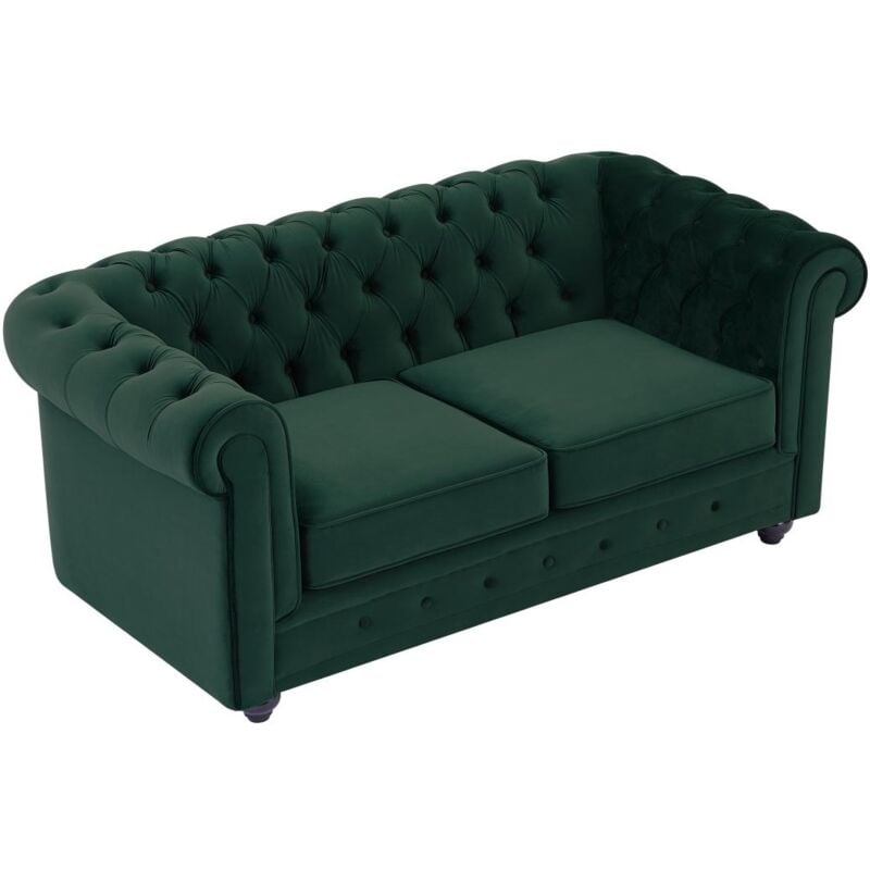 foto del prodotto vente unique divano 2 posti in velluto verde chesterfield