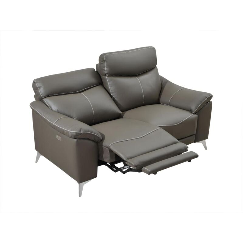 foto del prodotto vente unique divano 2 posti relax elettrico in pelle tortora metronomya