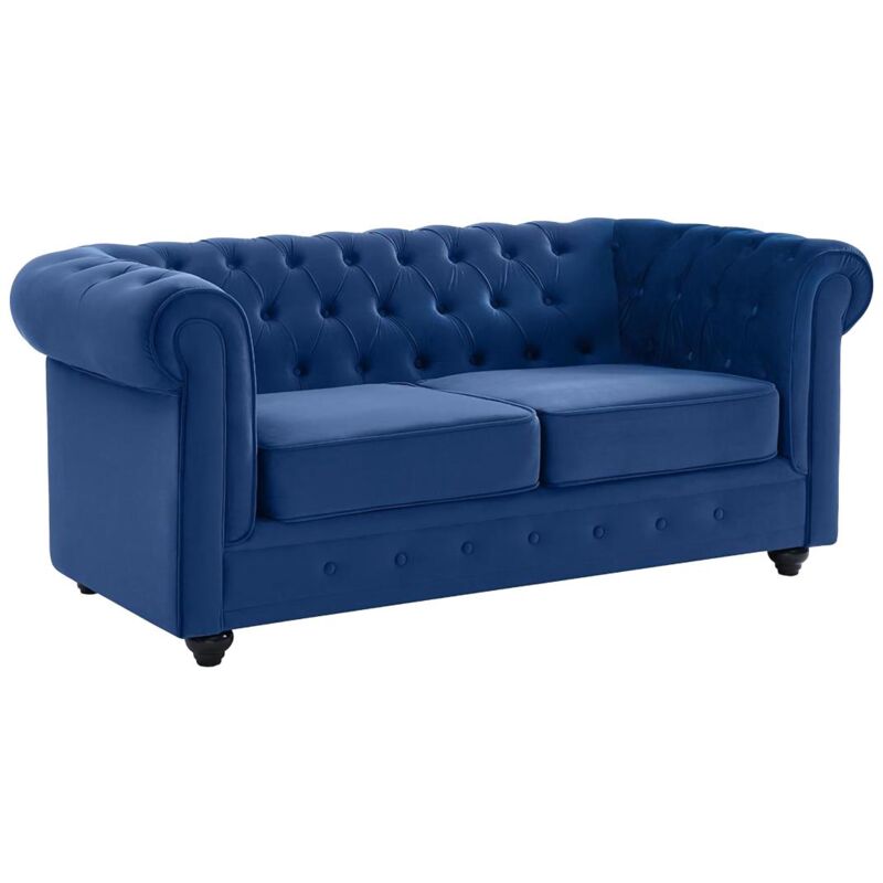 foto del prodotto vente unique divano 2 posti velluto blu reale chesterfield