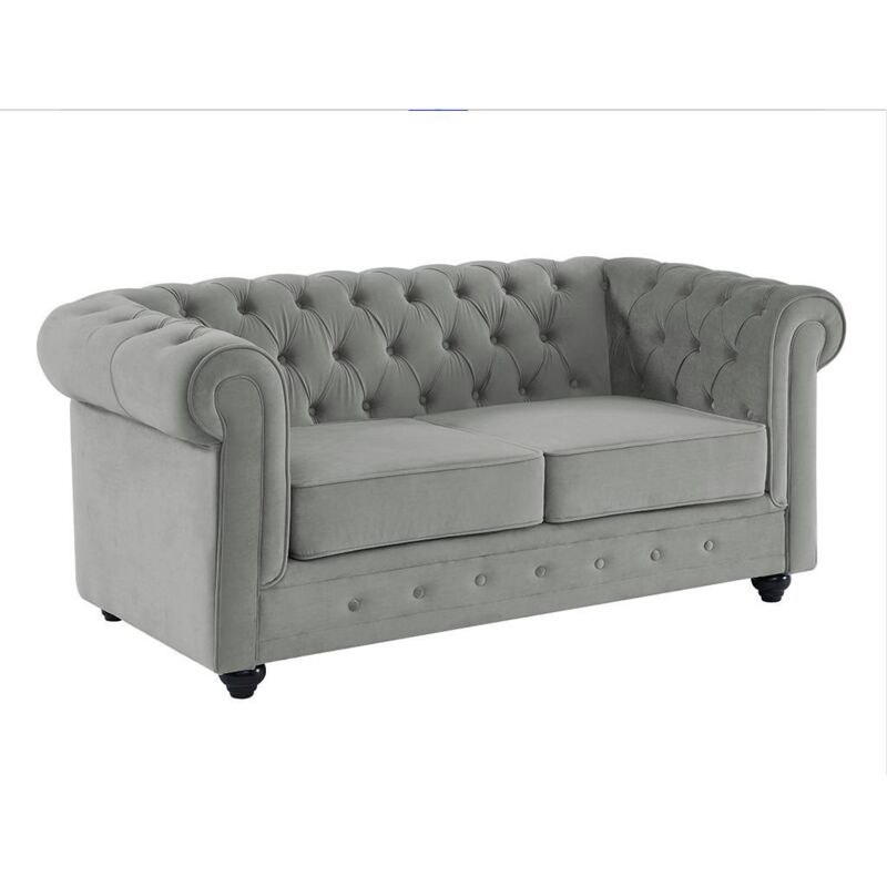 foto del prodotto vente unique divano 2 posti velluto grigio chesterfield