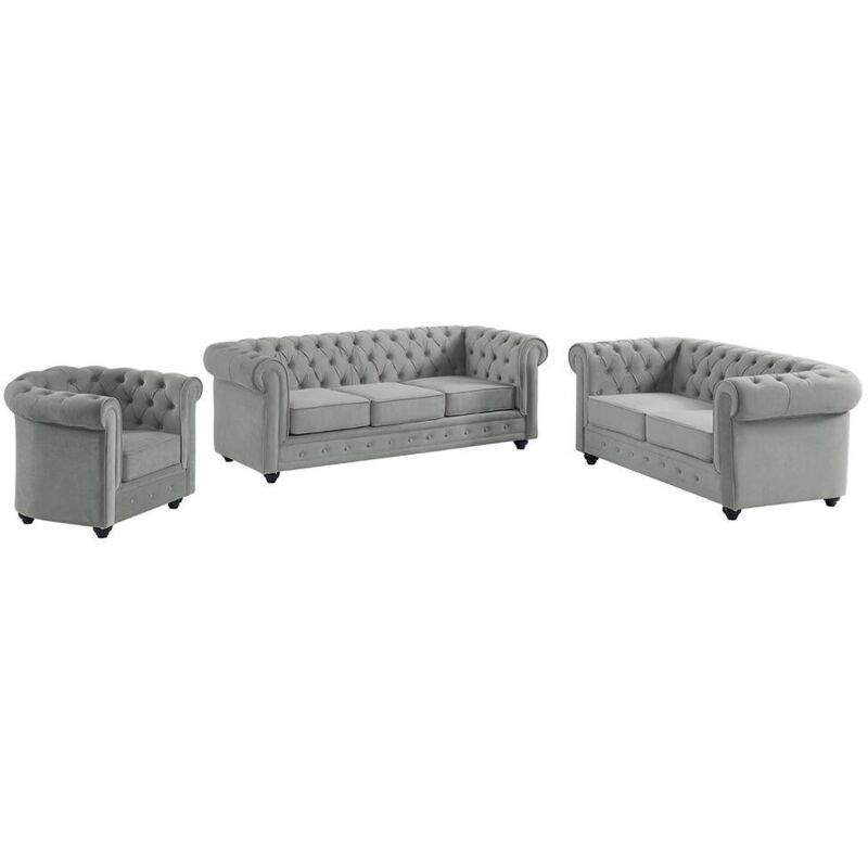 foto del prodotto vente unique divano 3 2 1 posti velluto grigio chesterfield