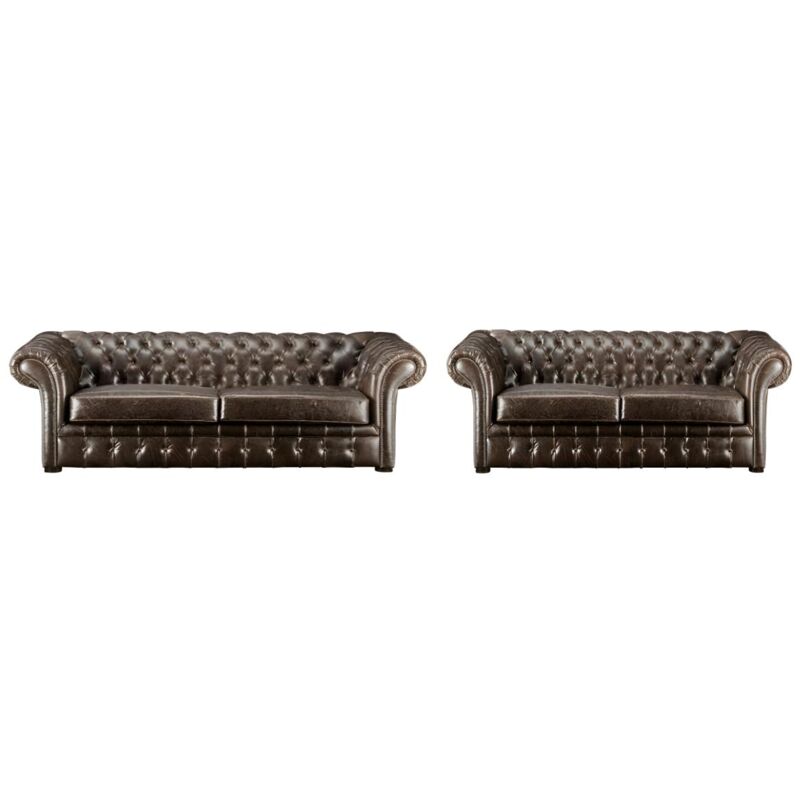 foto del prodotto vente unique divano 3 2 posti chesterfield in pelle invecchiato marrone clotaire