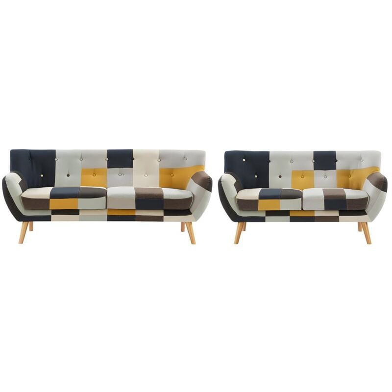 foto del prodotto vente unique divano 3 2 posti in tessuto patchwork serti ii