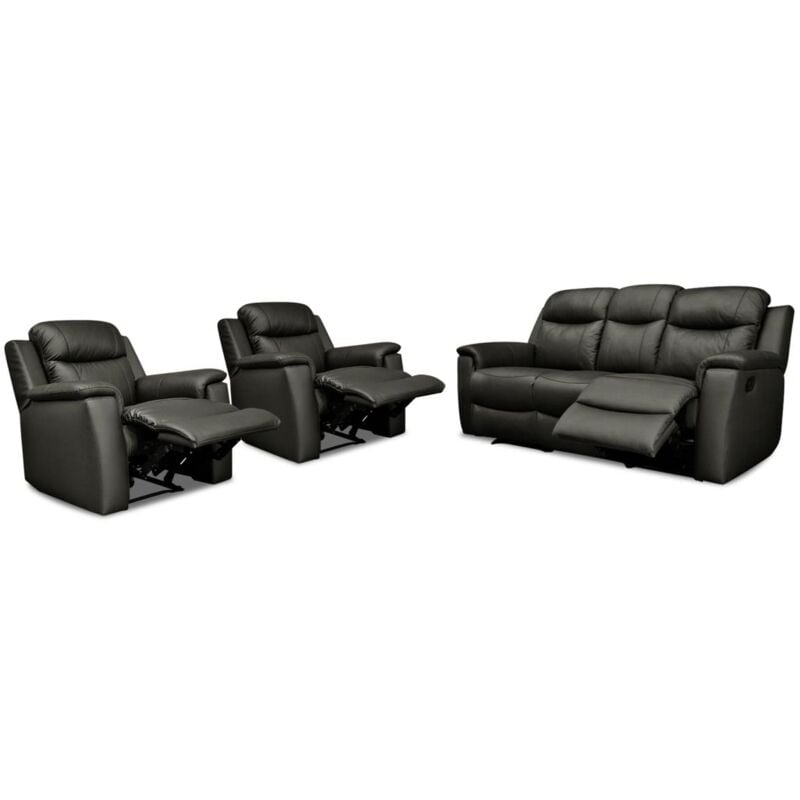 foto del prodotto vente-unique - divano 3 posti e 2 poltrone relax in cuoio nero - evasion