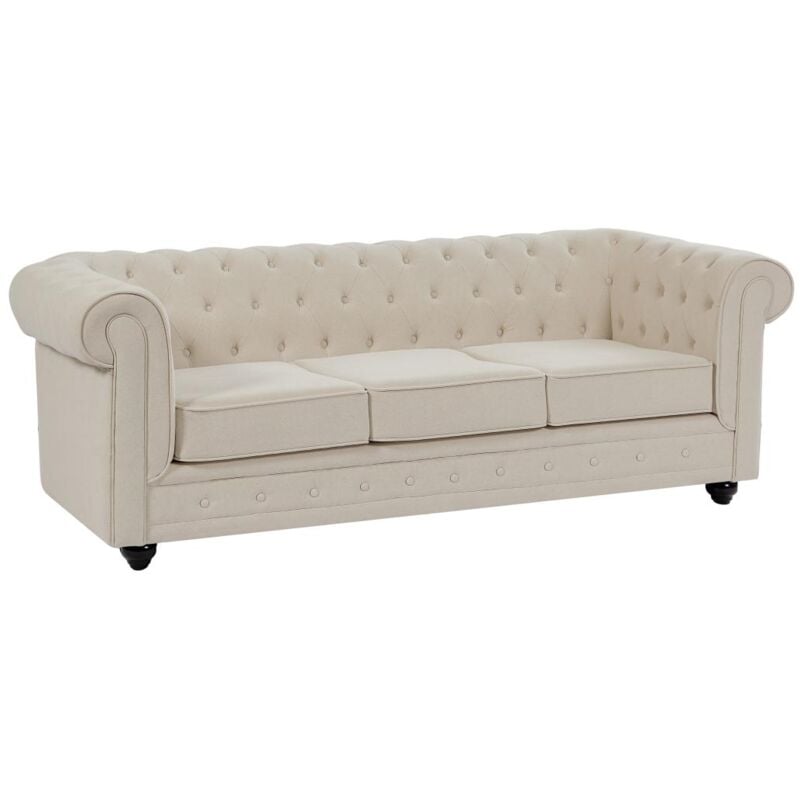 foto del prodotto vente unique divano 3 posti in tessuto beige chesterfield