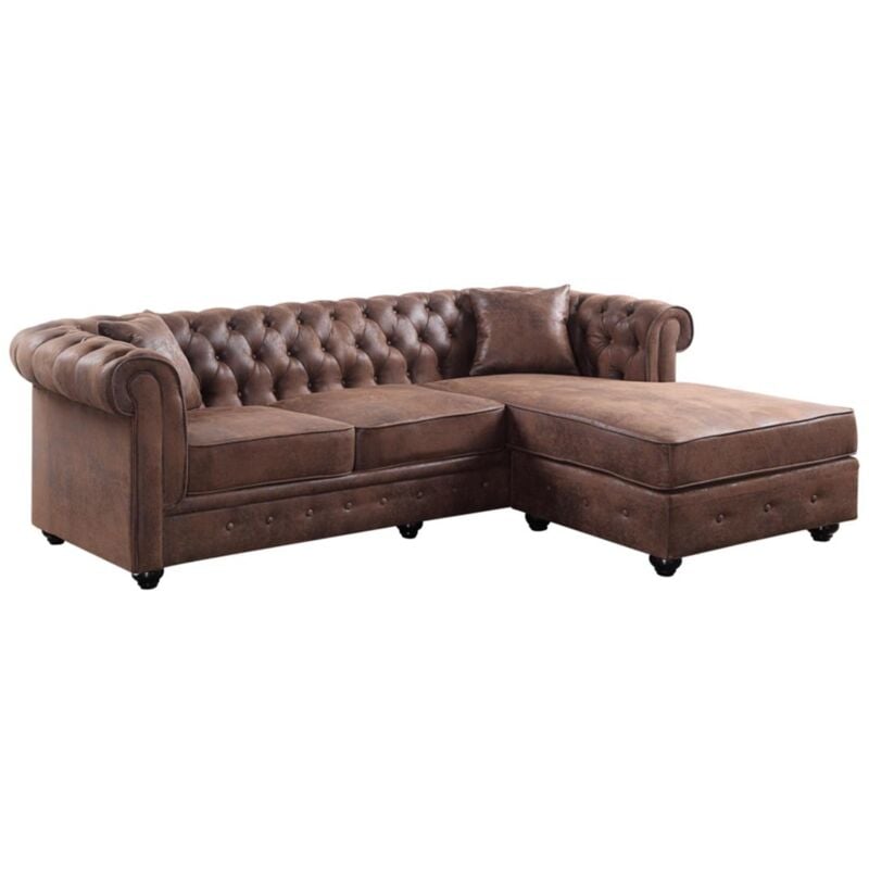 foto del prodotto vente unique divano angolare chesterfield reversibile in microfibra invecchiata marrone toledo