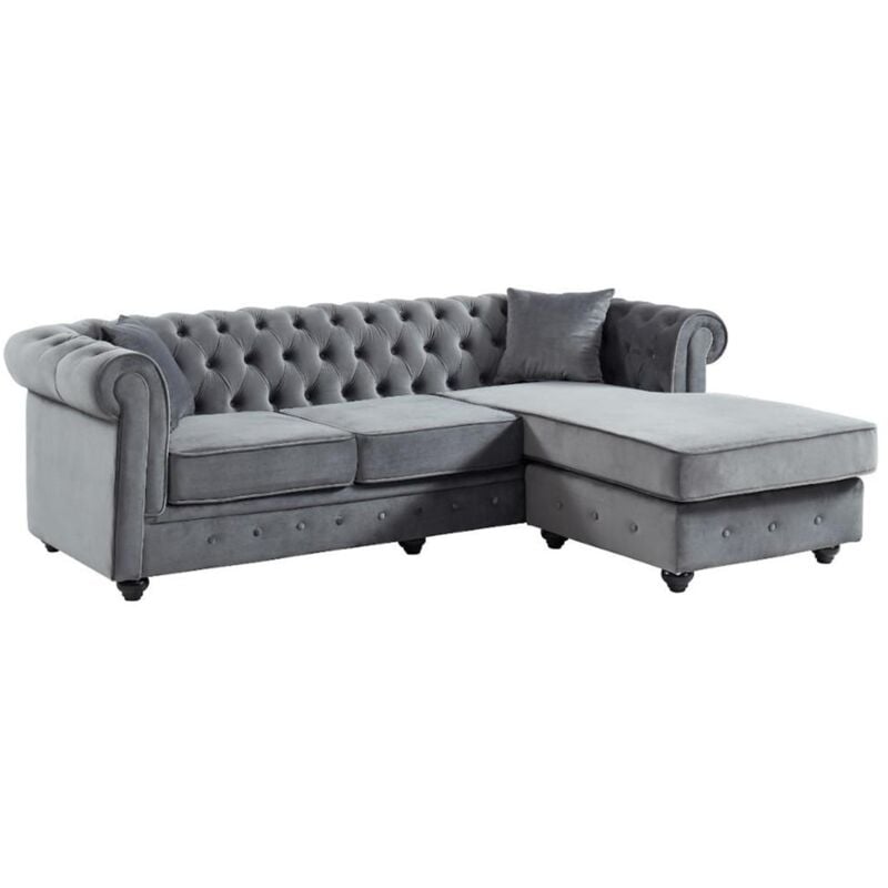 foto del prodotto vente unique divano angolare chesterfield reversibile in velluto antracite toledo