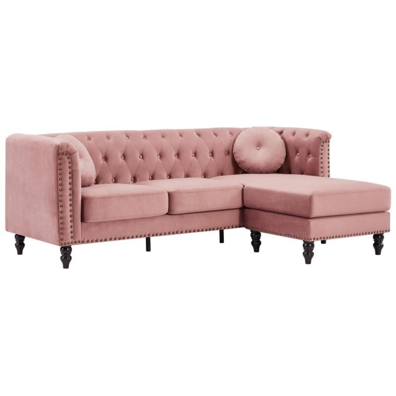 foto del prodotto vente unique divano angolare reversibile in velluto rosa antico turner