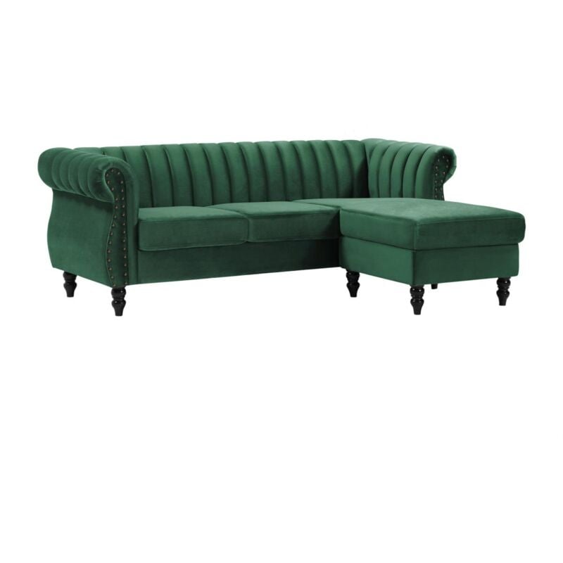 foto del prodotto vente unique divano angolo reversible in velluto verde abete trumbo
