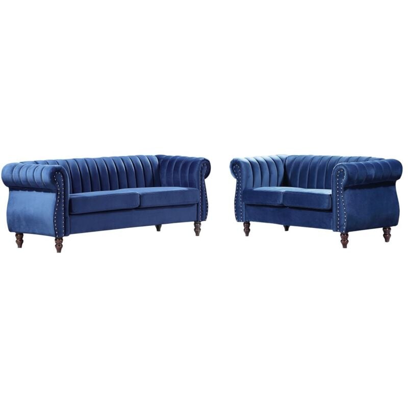 foto del prodotto vente unique divano chesterfield 3 2 posti in velluto blu reale trumbo