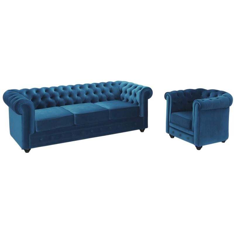 foto del prodotto vente unique divano chesterfield 3 posti e poltrona in velluto verde petrolio