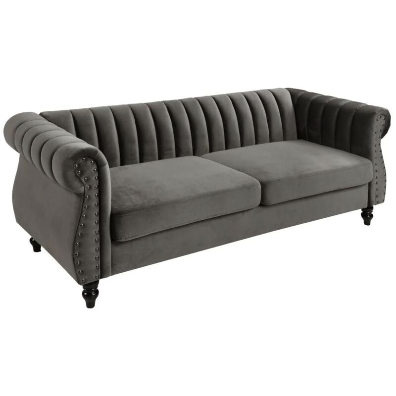 foto del prodotto vente unique divano chesterfield 3 posti in velluto antracite trumbo
