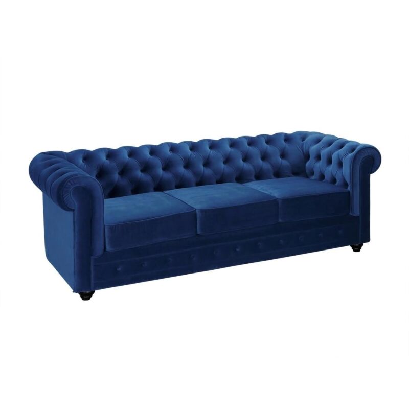 foto del prodotto vente unique divano chesterfield 3 posti in velluto blu notte