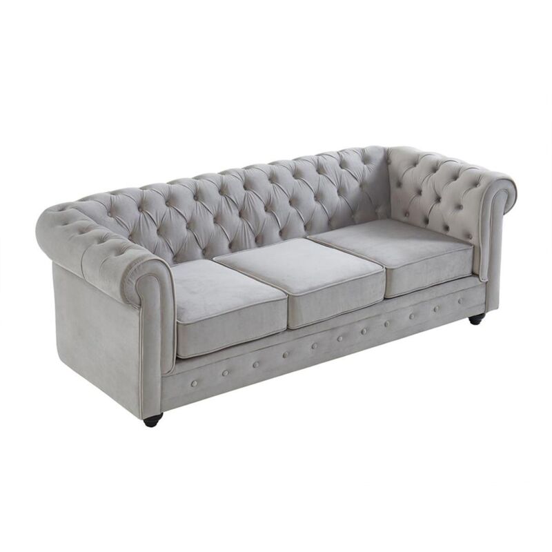 foto del prodotto vente unique divano chesterfield 3 posti in velluto grigio